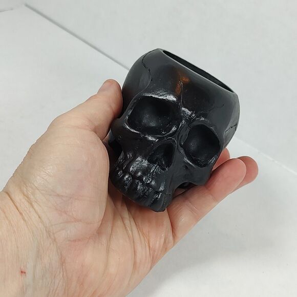 Black Resin Tea Light Candle Votive Holder Skull Bones Head Holiday Seasonal New - Picture 9 of 9